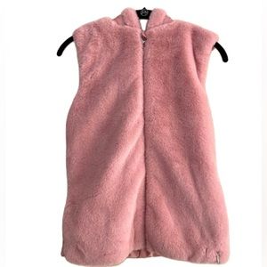 Guess Girl Bubblegum Pink Faux Fur Vest With Embellished Sequin Guess Logo Sz 14